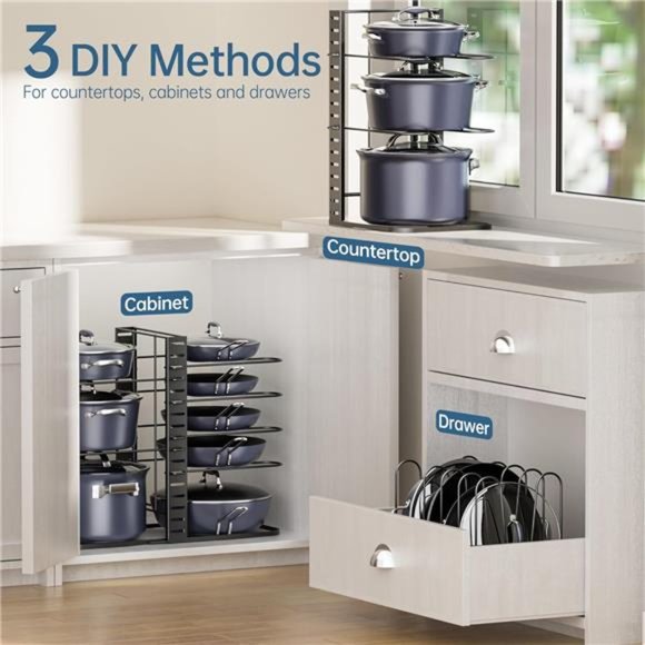 Pots and Pans Organizer: Under Cabinet, Adjustable 8-Tier Pot Organizers - Picture 7 of 8